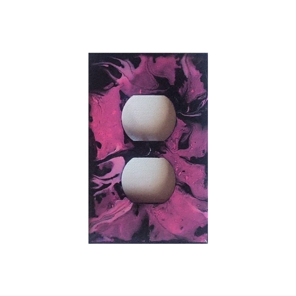 Hand Crafted Pink and Black Abstract Design Duplex Outlet Wall Plate - Picture 2 of 2